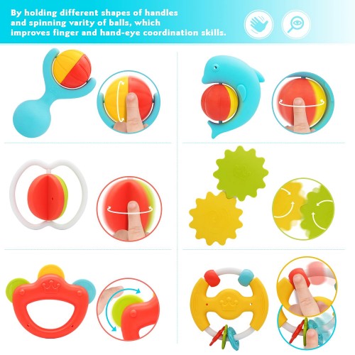 14 PCS Baby Rattles Teether Toy Set, Early Learning & Development Toys with Spin, Grab, Shake for Babies, 3 6 9 12 Months 14 PCS Baby Rattles Teether Toy Set, Early Learning & Development Toys with Spin, Grab, Shake for Babies, 3 6 9 12 Months